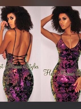 Hot Miami Styles Rainbow Iridescent Sequin Bodycon Dress